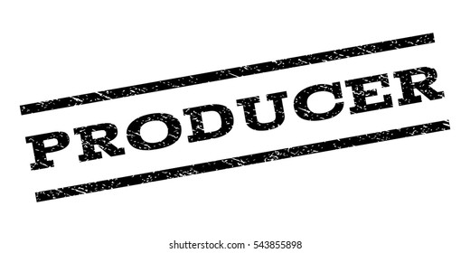 Producer watermark stamp. Text caption between parallel lines with grunge design style. Rubber seal stamp with dust texture. Vector black color ink imprint on a white background.