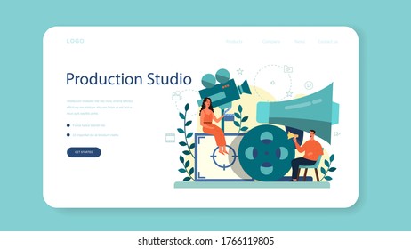 Producer web banner or landing page. Film and music production. Idea of creative people and profession. Studio equipment. Isolated vector illustration
