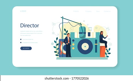 Producer web banner or landing page. Film and music production. Idea of creative people and profession. Studio equipment. Isolated vector illustration