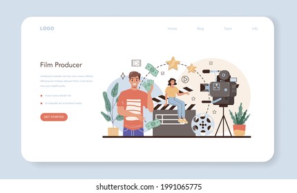 Producer web banner or landing page. Film production, entertainment industry. Artist creating media with a studio equipment. Idea of creative profession. Flat vector illustration