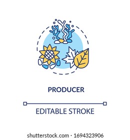 Producers concept icon. Biological food chain energy producing organisms. Land and marine plants. Autotrophs idea thin line illustration. Vector isolated outline RGB color drawing. Editable stroke