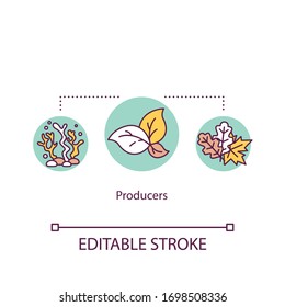 Producers concept icon. Biological food chain energy producing organisms. Plants and algae. Autotrophs idea thin line illustration. Vector isolated outline RGB color drawing. Editable stroke