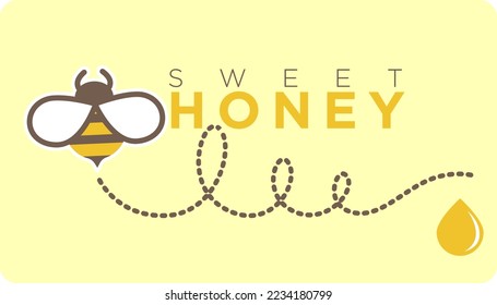 Producing and selling organic and natural product sweetener and balanced dieting and nutrition ingredient. Ecologically friendly meal. Sweet bee honey, banner or logotype. Vector in flat style