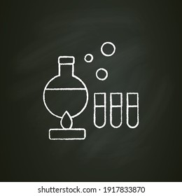 Producing vaccine chalk icon. Laboratorian research. Chemical formula. Cure search, vaccine development. Stop coronavirus pandemic. Fight covid19 disease. Isolated vector illustration on chalkboard