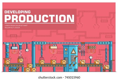 Producrion thin line vector illustration concept. Modern technology equipment linear symbol pack. Template of thin line logo, symbols, pictogram and flat illustrations concept. 