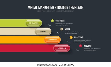Modelo de Quadro de Diagrama de Elemento da Análise de Produto 4. "Investor Campaign Four Option Infographic Slideshow Layout" (em inglês). Ilustração do vetor de design do slide de desempenho do projeto.