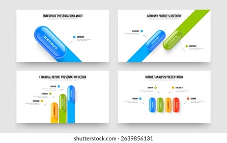 Product Analysis One Two Three Four Element Diagram Presentation Layout Vector Illustration Bundle. Market Strategy 1 2 3 4 Option Infographic Slideshow Template Set.