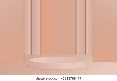 Fondo de Producto Imagen de Vector en stock, Imagen de podio de producto moderno marrón, 3D rendaring podio escenario de fondo, fondo de exhibición de producto, fondo geométrico con pantalla de pared marrón podio 