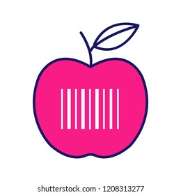 Product barcode color icon. Apple with linear bar code. Retail, merchandise. Grocery store. Barcodes identification. Isolated vector illustration