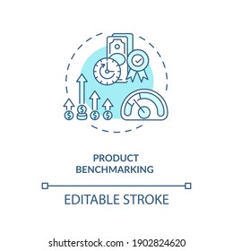 Product Benchmarking Concept Icon. Cost Reduction Idea Thin Line Illustration. Business Process Improvement. Benchmarking Information. Vector Isolated Outline RGB Color Drawing. Editable Stroke