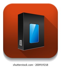 product box design template With long shadow over app button