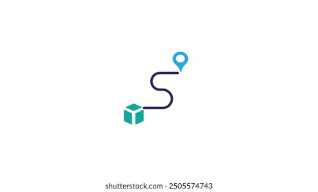 Product box and map pin icon, Shipping delivery symbol, Package tracking vector sign,