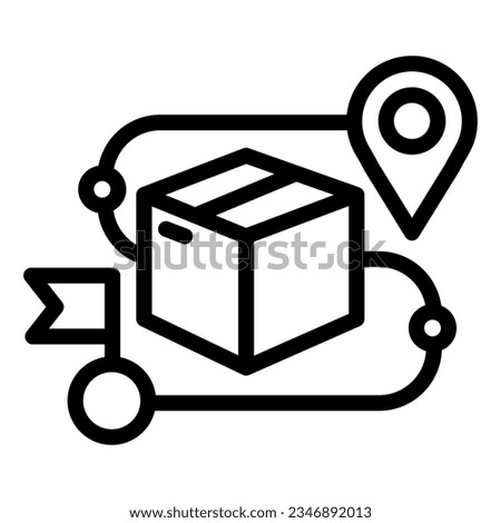 Product box and map pin line icon, Shipping delivery symbol, Package tracking vector sign on white background, cardboard with location destination icon outline. Vector.