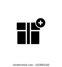 Product box with plus sign, vector icon in glyph style