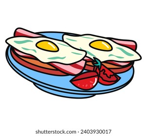 Product for breakfast of food colorful set. Presentation of the classic charm of a breakfast ritual with this illustration of eggs with beacon. Vector illustration.