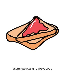 Product for breakfast of food colorful set. The carefully depicted toast with jam embodies freshness and healthiness, making it a perfect addition to any breakfast design. Vector illustration.