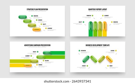 Product Campaign 4 4 4 4 Step Infographic Slide Design Bundle. Financial Insight Four Four Four Four Option Diagram Presentation Template Vector Illustration Set.