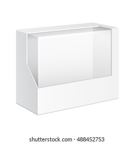 Product Cardboard Plastic Package Box With Window. Illustration Isolated On White Background. Mock Up Template Ready For Your Design. Vector EPS10