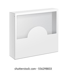 Product Cardboard Plastic Package Box With Window. Illustration Isolated On White Background. Mock Up Template Ready For Your Design. Vector EPS10