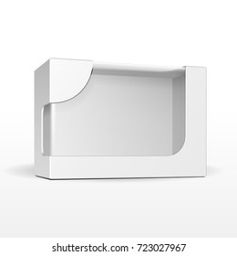 Product Cardboard Plastic Package Box With Window. Illustration Isolated On White Background. Mock Up Template Ready For Your Design. Vector EPS10