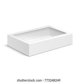 Product Cardboard Plastic Package Box With Window. Illustration Isolated On White Background. Mock Up Template Ready For Your Design. Vector EPS10