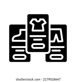 Product Catalog. Pages card with product information and options. Attributes goods.