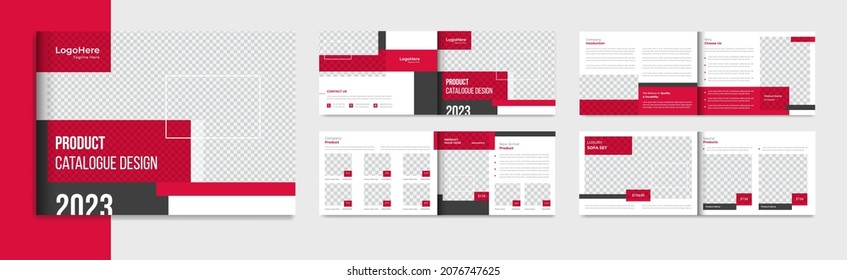 Product Catalogue brochure design template layout landscape with red creative shapes