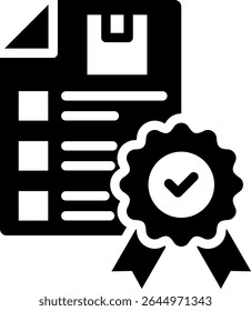 Ilustración vectorial de glifo de icono de certificación de Producto