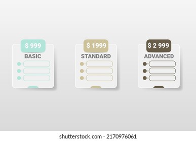 Product comparison table. Price table concept. Collection of pricing plans for websites and applications.  Pricing or subscription plan web elements.
