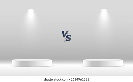 product comparison versus banner with 3d podium platform and spot light effect vector 