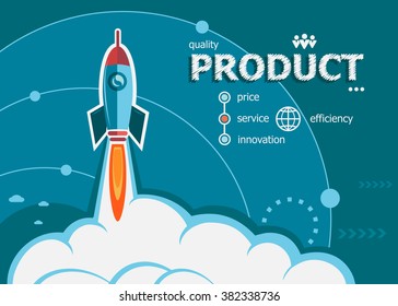 Product and concept background with rocket. Project Product concepts for web banner and printed materials.