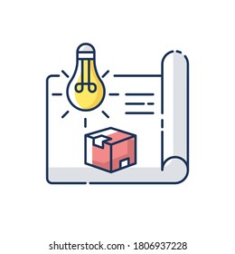 Product concept RGB color icon. New invention, creative startup, innovative project. Drafting, engineering. Industrial production plan. Isolated vector illustration