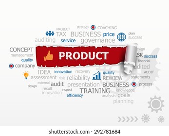 Product concept word cloud. Design illustration concepts for business, consulting, finance, management, career.