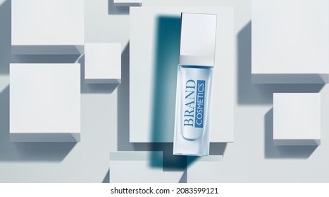 Product cosmetic On white Color Background With Box Stand Concept . top view . abstract background .  Mockup 3D illustration . Realistic vector illustration .