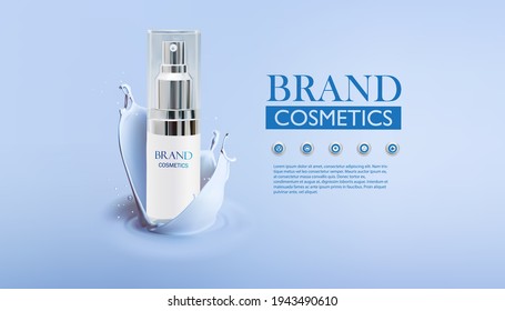 Product Cosmetics Realistic Vector. Skin Care Cosmetic Product, Body Lotion In White Bottle With Cream Splash,vector Illustration.  