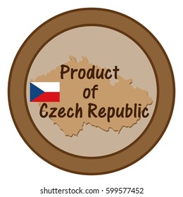 Product of Czech Republic. Label Map outline and country flag vector.