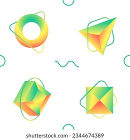 Product decorating volumetric seamless pattern design. Abstract shapes on white background. Vector design with repeating graphic elements. Geometric texture for wallpaper, poster, website