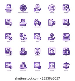 Product Delivery icon pack for your website, mobile, presentation, and logo design. Product Delivery icon basic line gradient design. Vector graphics illustration and editable stroke.