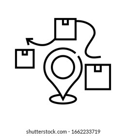 Produktsymbol, Concept-Zeichen, Umriss der Vektorillustration, Linearsymbol.