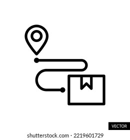 Product delivery, Package shipping on location vector icon in line style design for website, app, UI, isolated on white background. Editable stroke. EPS 10 vector illustration.