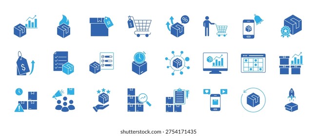 Product Demand icon collection set. Containing design Rising Product Chart, Hot Product, Trending Tag, Flash Sale Demand, High Demand Graph, Launch Hype and more.