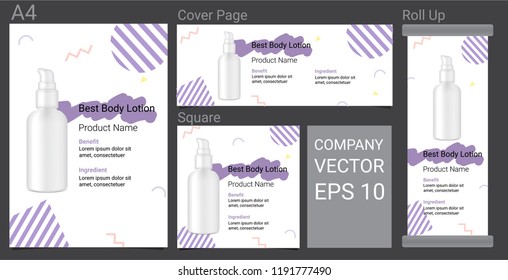 Product Description Advertising Template Banner With Skincare Bottle on Pastel Color Pop Art Style Background Illustration