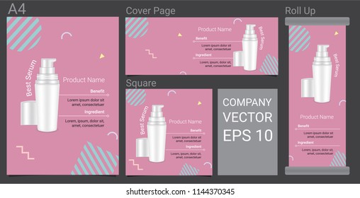 Product Description Advertising Template Happy Banner With Skincare Bottle on Pastel Color Pop Art Style Background Illustration
