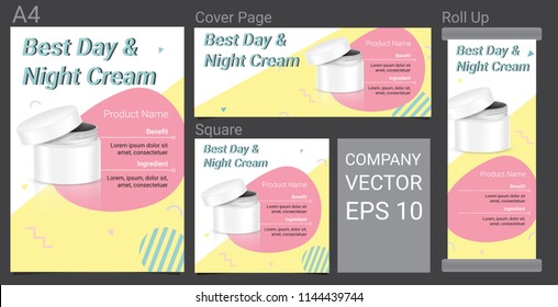 Product Description Advertising Template Happy Banner With Skincare Bowl on Pastel Color Pop Art Style Background Illustration