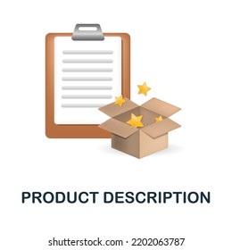 Product Description icon. 3d illustration from business plan collection. Creative Product Description 3d icon for web design, templates, infographics and more