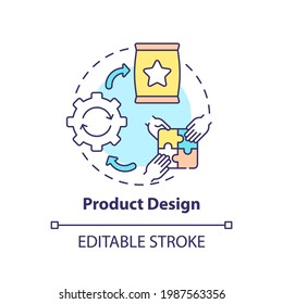 Product Design Concept Icon. Co-design Application Field Idea Thin Line Illustration. Imagining, Creating And Iterating Products Process. Vector Isolated Outline RGB Color Drawing. Editable Stroke