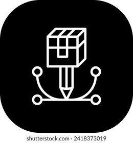 Produktentwicklungs-Symbol mit schwarz gefüllter Rahmenlinie. Design, Produkt, modern, Business, Podium, Konzept, Mock-up. Vektorgrafik