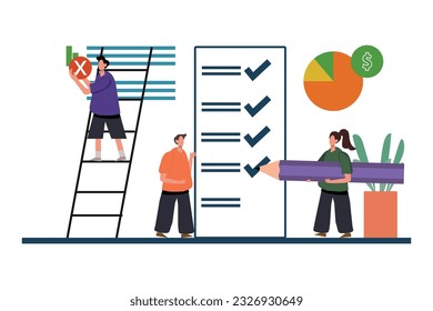 Produktdesign als Vorstellung und Erstellung von Produkten Markenkonzept winzig. Professionelles Team für Commerce-Anzeigen Aktivitäten zur Einführung Strategie und Finanzplan Präsentation Vektorgrafik.