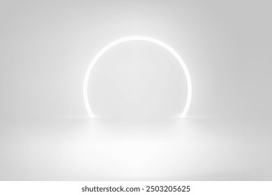 Product design template with circle neon arc. 3d vector showcase 