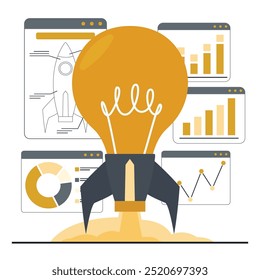 concepto de desarrollo de productos brainstorming, producto Nuevo, trabajo en equipo, lluvia de ideas, trabajo en equipo Startup business Ilustración plana